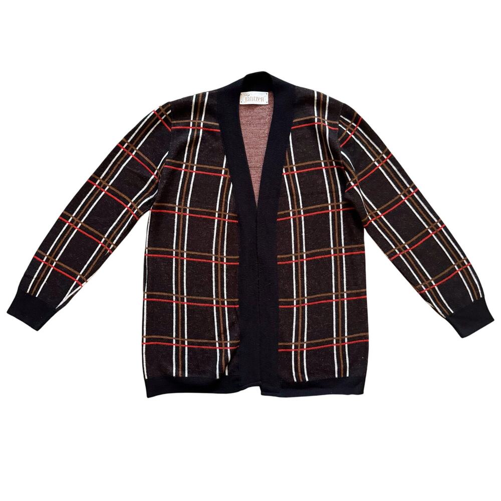 Jantzen Vintage Sweater Cardigan Tartan Women's M Brown Grandpa Cabincore